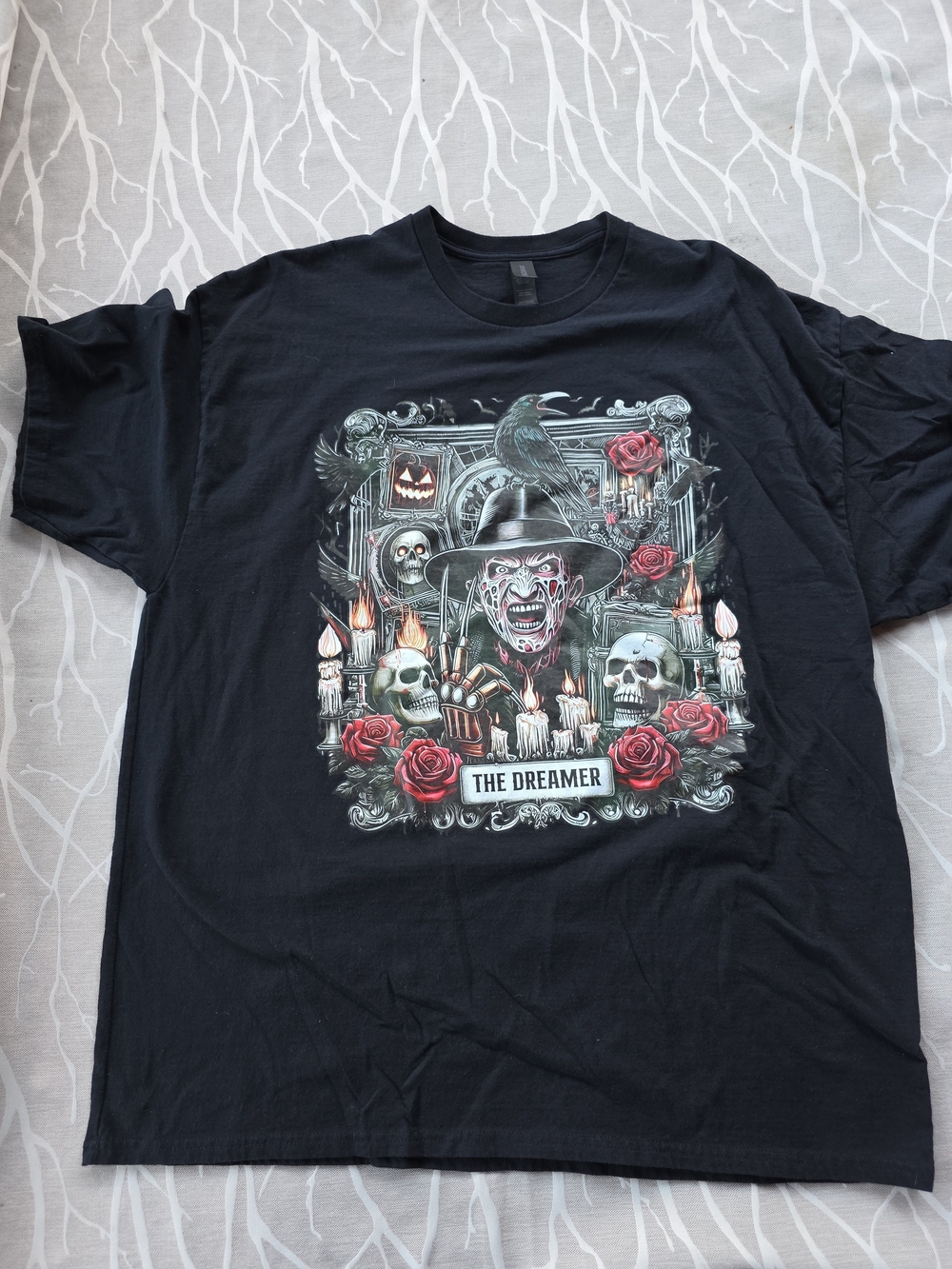 Source Unknown Black Graphic Tee - "The Dreamer" Skull & Roses